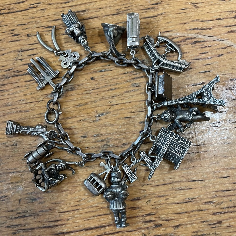 Vintage Sterling Silver Travel Charm Bracelet